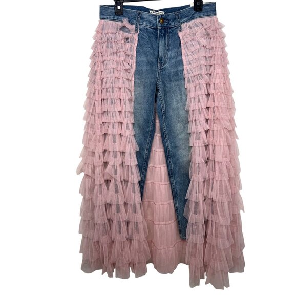 We The Free Pirouette Jean Skirt Combo Tulle Overlay Caviar Bar Blue & Pink 27 - Picture 3 of 14